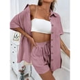 thumbnail image 3 of EASYBRA Women Pants Suit Solid Color Casual Summer Set Cardigan Shorts Outfit Polyester Fabric Sizes S-3XL, 3 of 4