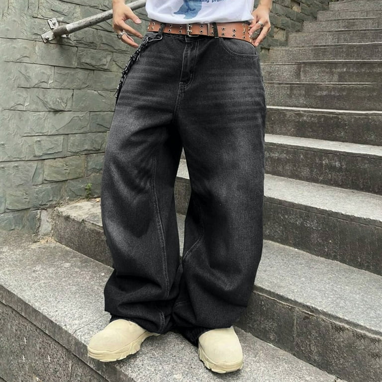Mens Baggy Jeans Y2k Hip Hop Straight Leg Jeans Vintage