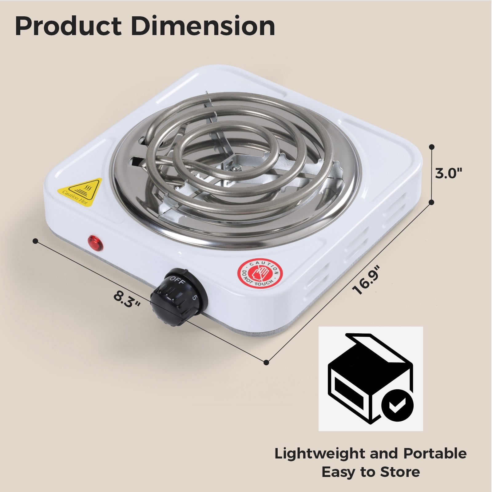 Portable 1000W Electric Single Burner 110V Hot Plate Heating Cooktop Camping Dorm Stove Cooker with Plug, White