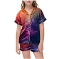thumbnail image 2 of Gubotare Kids Pajamas Girls Girls Pajamas 2 Piece Summer Soft Silk Satin Short Sleeve Pajama Set Cute Pjs Sleepwear for Kids Size 6-7 (Dark Blue,6-7 Years), 2 of 4