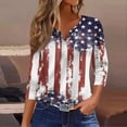 thumbnail image 2 of 4th of July Shirts Women Plus Size 3/4 Sleeve T Shirts Casual USA Flag Print Tops USA 250th Anniversary Celebration Party Pullover Independence Day Patriotic V Neck Blouses Multicolor S, 2 of 5