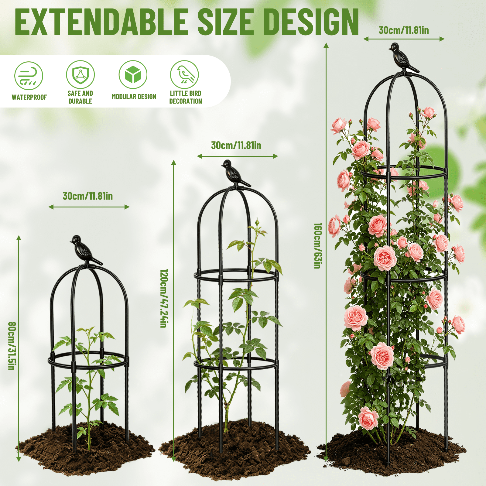 Garden Obelisk Trellis for Climbing Plants Outdoor,63in Tomato Cage, Rose, Flowers, Grape, Pea, Cucumber Trellis, Rustproof Plastic Coated Metal Plant Support Trellis for Potted Plants (2 Pack)