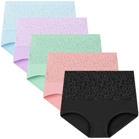 Ruimatai 5 Pack Womens Cotton Underwear Plus Size Women s Full Coverage High Waisted Briefs Tummy Lifting Panties Underwear
