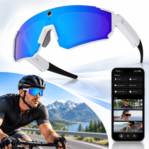 AI Smart Glasses with 32MP & 1200P Video Camera,Waterproof Recording,Voice Assistant,Open-Ear Audio,Dual Mic Noise Reduction,EIS Stabilization,Lightweight & Comfortable Outdoor Sports