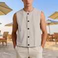 thumbnail image 2 of OSOLU Men's Tank Tops Loose Fit Sleeveless Solid Color Open Front Button Casual Summer Outdoor Activities Versatile Travel Vest, 2 of 5
