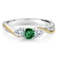 thumbnail image 3 of Gem Stone King 925 Sterling Silver and 10K Yellow Gold Green Nano Emerald and White Lab Grown Diamond 3 Stone Engagement Ring for Women (0.53 Cttw, Gemstone May Birthstone, Size 7), 3 of 6