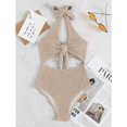 thumbnail image 2 of Traje de baño de una pieza para mujer, cintura alta, halter, espalda descubierta, nudo en el busto, traje de baño caqui S, 2 of 8