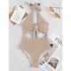 thumbnail image 2 of Traje de baño de una pieza para mujer, cintura alta, hueco, halter, espalda descubierta, nudo en el busto, traje de baño Caqui M, 2 of 8