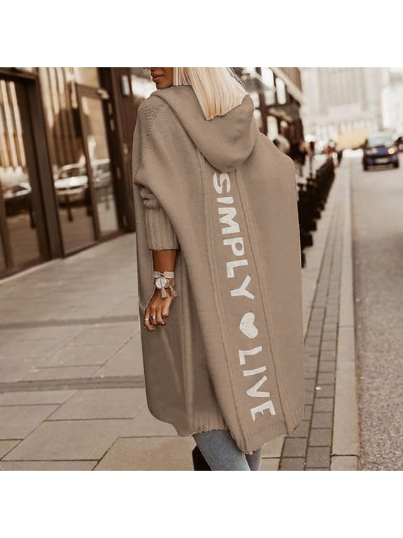 Simply Live 2022 Long Woman Letter Hoodie Knit Sweater Custom Cardigan Casual Short Sleeve Cardigans for Women Summer Lightweight Summer Cardigan Sweater Taupe Long Sweaters for Women Cardigans with