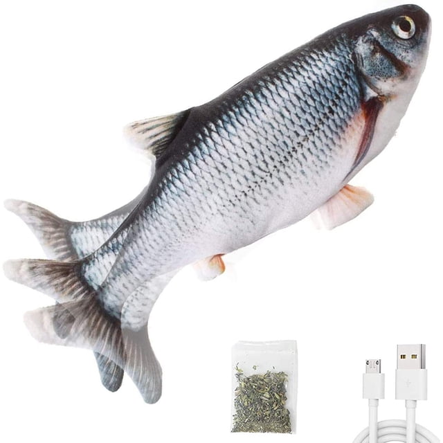 Potaroma Electric Flopping Fish 10.5 ", Moving Cat Kicker Fish Toy, Realistic Flopping Fish, Wiggle Fish Catnip Toys, Motion Kitten Toy, Plush Interactive Cat Toys, Fun Toy for Cat Exercise