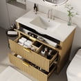 thumbnail image 3 of Modern Fluted Bathroom Vanity with Basin – Freestanding Bath Cabinet, 2 Drawers & Turn over-Down Drawer, Easy to Assemble & Clean, Single Basin Vanity Set, Walnut, 30 Inches, 3 of 9