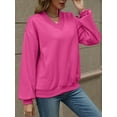 thumbnail image 6 of Womens Oversized V Neck Sweatshirt Fleece Long Sleeve Hoodies Pullover Comfy Top Outfits Rose Red XL, 6 of 9