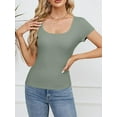 thumbnail image 2 of Womens Tops Summer Crew Neck Short Sleeve Shirts Ribbed Knit Slim Fitted Tshirt Casual Tees Clothing, 2 of 7