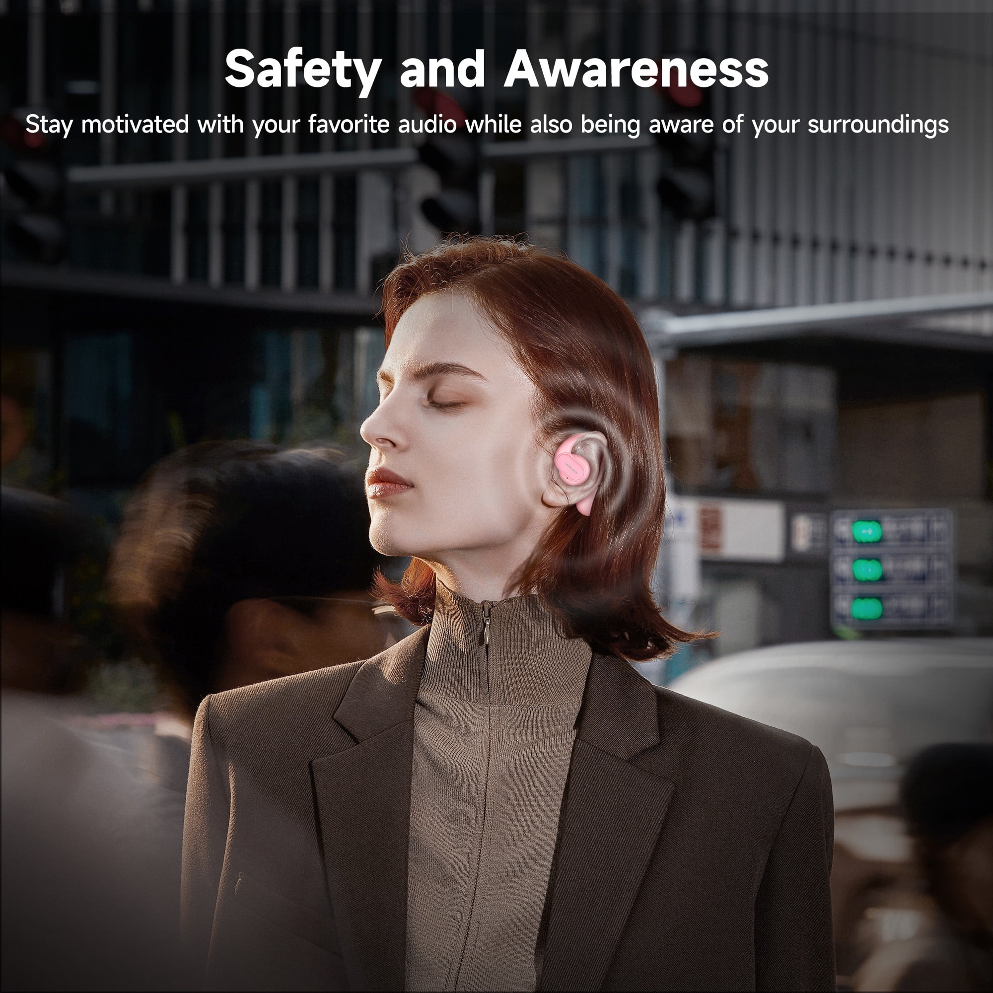 Open Ear Headphones, Wireless Earbuds Bluetooth 5.3 Air Conduction Headphones with Earhooks and Mic, Utra-Light, 48H Playtime, Waterproof Sport Headphones for Running Cycling Workout Driving