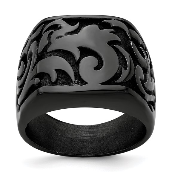 Edward Mirell Titanium Black Ti Casted Design Signet Ring