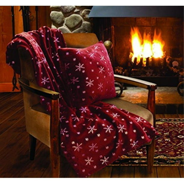 Lady Sandra Home Fashions Snowflake Holiday Throw Blanket And Pillow