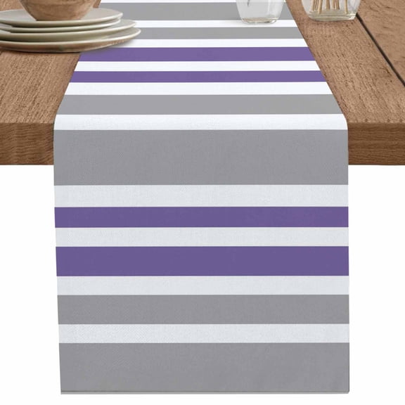nqOlkjepod Purple Grey Stripes Table Runner 72 Inches Long Farmhouse Dress Scarves, Simple Striped Lines Minimalist Modern Dining Tablerunner for Coffee Table/Kitchen Island/Party Décor, 13" x 72"