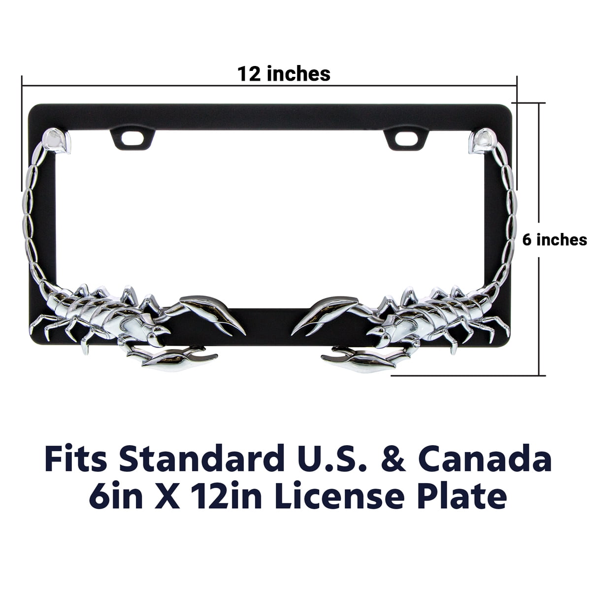 United Pacific 50034 Universal Die-Cast Metal, Chrome Scorpion License Plate Frame Holder for Cars, Trucks, RVs, Semi, Car Accessories - 1 Unit