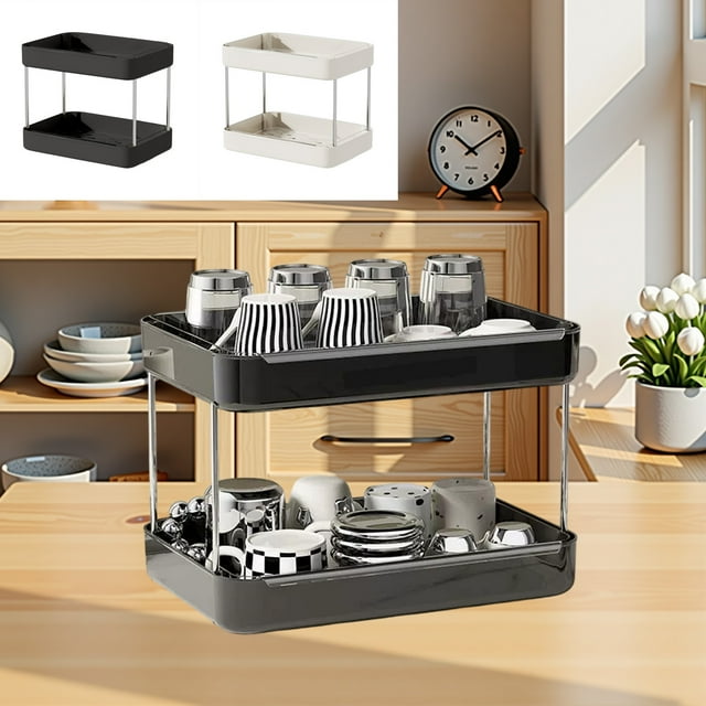 Estante de almacenamiento de tazas | Organizador de vasos de plástico para vasos de café | Diseño compacto que ahorra espacio para el hogar, la oficina, la cocina y el uso al aire libre | Blanco y