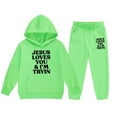 thumbnail image 3 of Tween Girls Boys Sweatsuit Set 2PC Long Sleeve Light Green Hoodie Sweatpants Joggers Set Winter Clothes Teenage Girl Clothes 12-13 Years, 3 of 3
