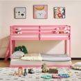thumbnail image 5 of Zimtown Bunk Bed Twin Over Full with 14.57" Height Safety Guardrail, Low Floor Wood Bed Frame, Pink, 5 of 11