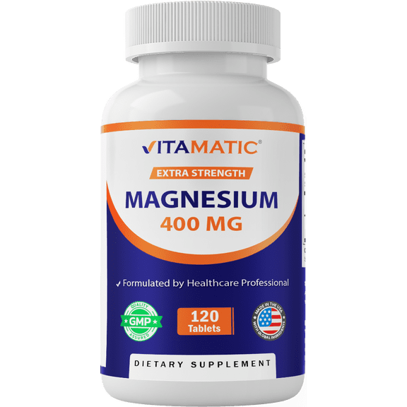 Vitamatic Extra Stregth Magnesium Oxide 400 mg 120 Vegetarian Tablets - Supports Muscle, Nerve, and Heart Health* - Made in The USA - Non-GMO & Gluten Free