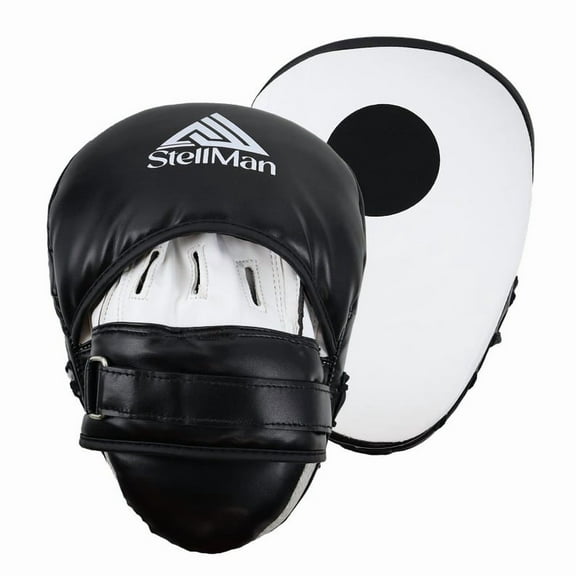 StellMan Boxing Focus Mitts Black and White with Target Dot for Muay Thai and Cardio Pad Workouts