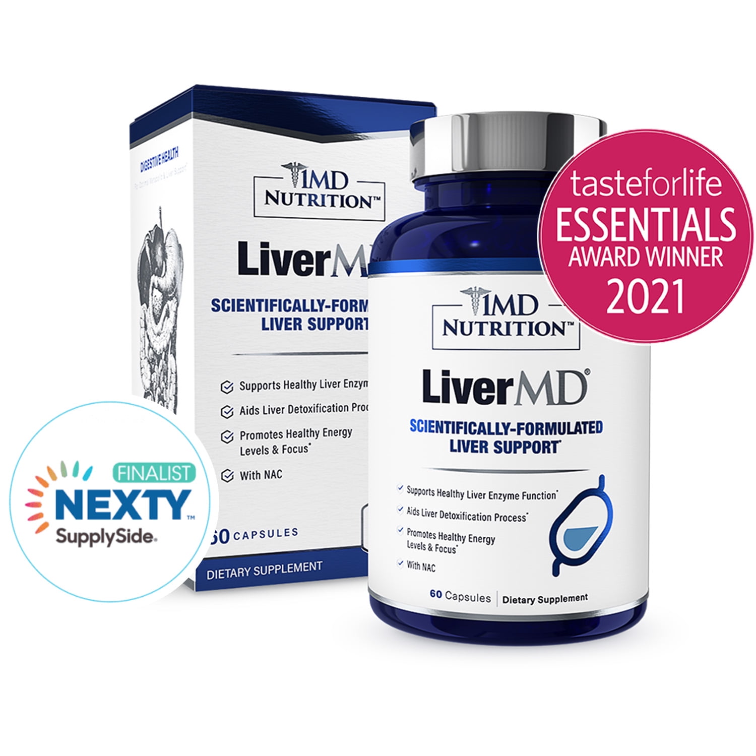 1MD Nutrition LiverMD - Liver Cleanse Supplement | Siliphos Milk Thistle Extract - Highly Bioavailable, Clinically Studied for Liver Detox | 60 Capsules