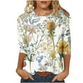 thumbnail image 2 of Nrmvnmi Womens 3/4 Length Sleeve Cotton Tops Casual Floral Print Round Neck Summer Tops Loose Fit Elastic and Lightweight Blouse For Women, 2 of 4