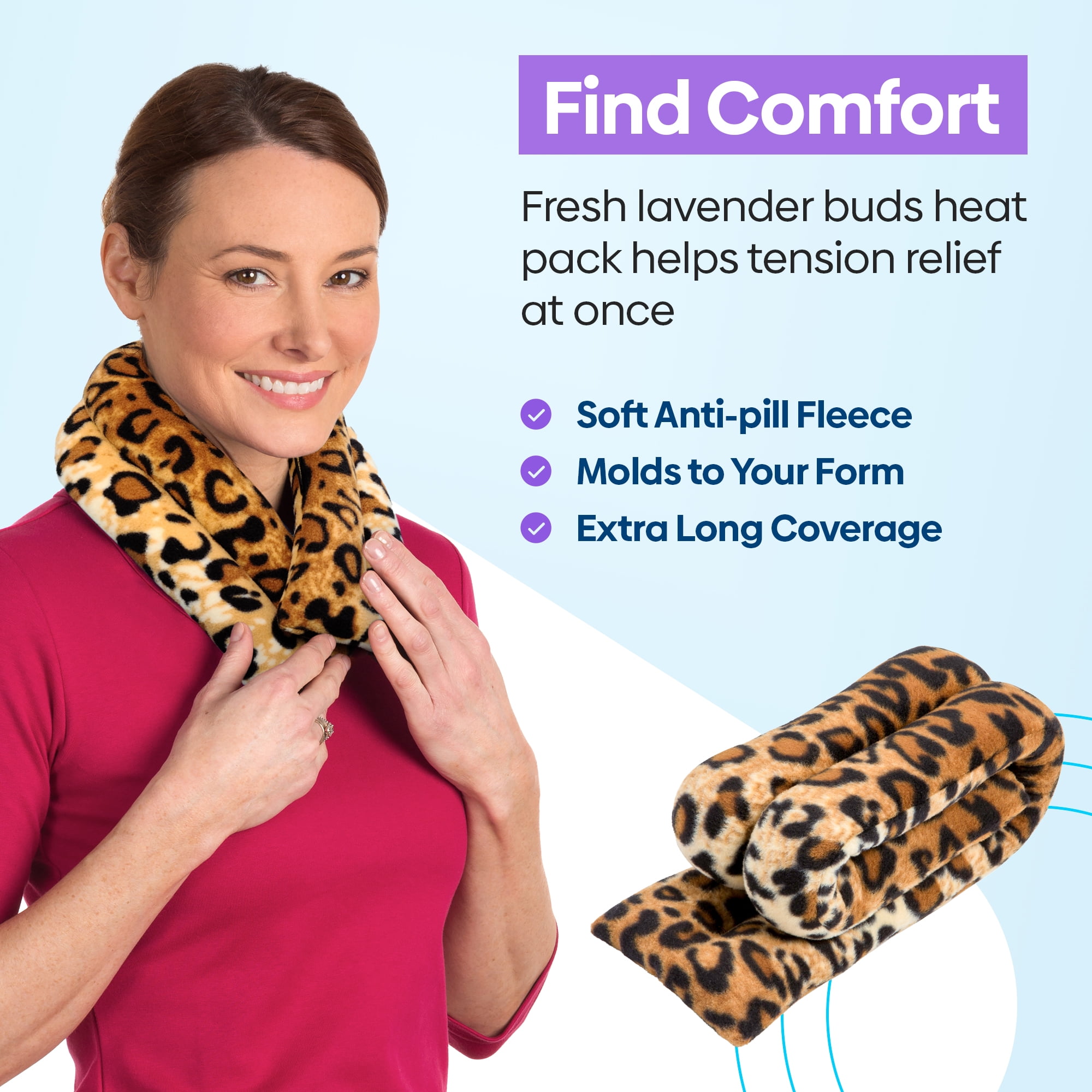 Sunny Bay Microwave Heating Pad, Microwavable Heated Neck and Shoulder Wrap, Anti-Anxiety Weighted Moist Heat or Ice Pack with Flaxseed and Lavender, FSA HSA Approved, 26x5 Inches, Leopard Skin Print