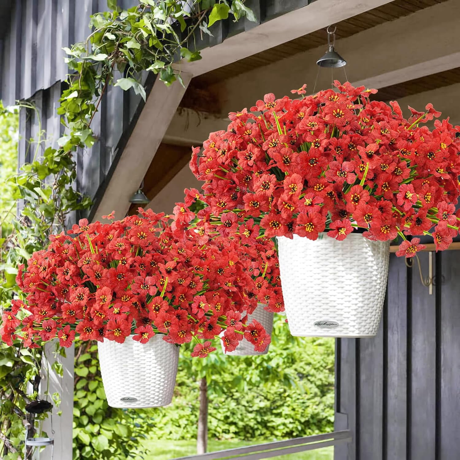 10 Bundles Outdoor Artificial Flowers UV Resistant Fake Silk Flowers Faux Plastic Plants Outside Garden Porch Window Box Summer Decoration (Red)