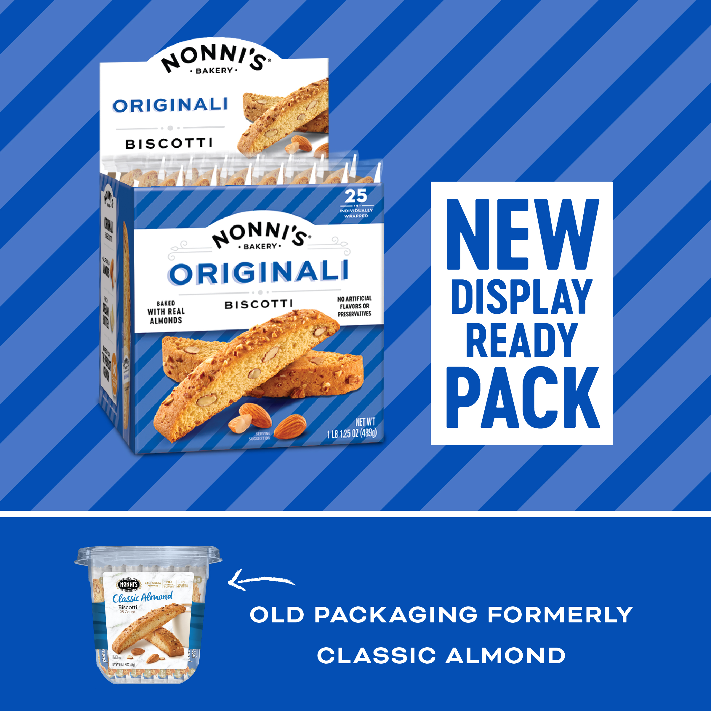 Nonni's Originali Classic Almond Biscotti Cookies – Individually Wrapped Italian Coffee Snack, Crunchy Twice-Baked, 80 Cal Each, 17.25 oz Carton