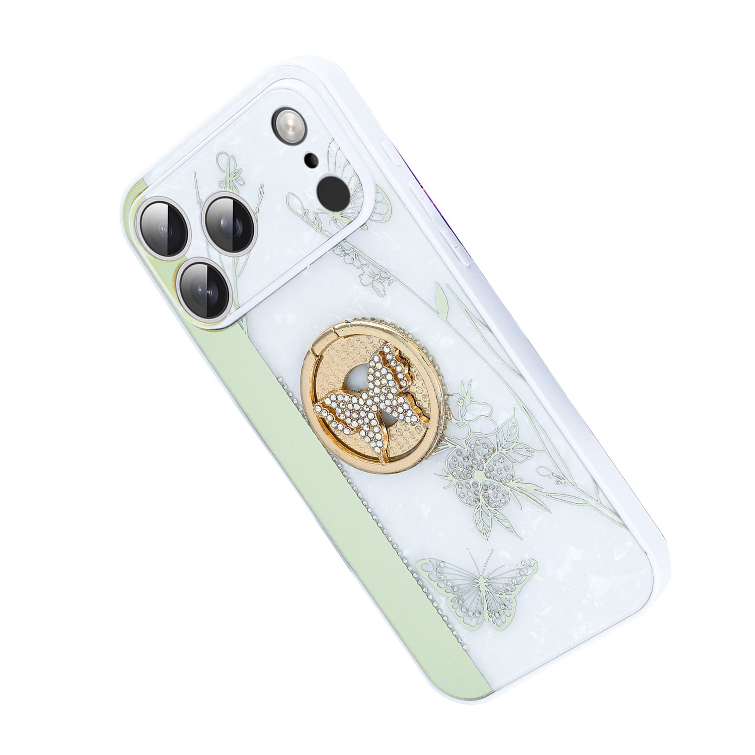 Glitter Diamond Butterfly Case for iPhone 17 Pro Max - White