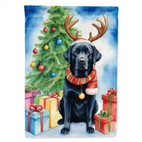 Black Labrador Retriever Christmas Reindeer House Flag
