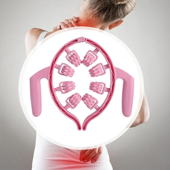 Serenable 8 Wheel Roller Fascia Massage Tool 360 degree Deep Tissue Massage Leg Clamp Handheld Leg Roller for Calves, Neck, Indoor Pink