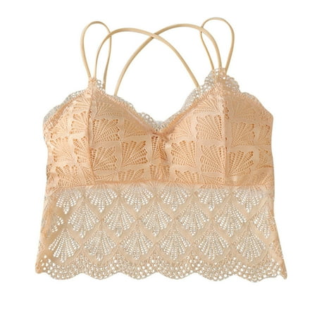 Fadeal Cami Bra Women Wireless Bra Top Vest Breathable Chest Pad Wearing Sports Underwear Lace Bralettes for Women Yellow One Size