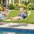 thumbnail image 3 of Outsunny Portable Sun Lounger, Lightweight Folding Chaise Lounge Chair w/ Adjustable Backrest & Pillow for Beach, Poolside, Patio, Silver Frame Green, 3 of 11