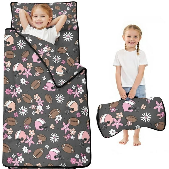 Gray Football and Flowers Pattern Toddler Nap Mats for Kids Preschool,Sleeping Mat Bag or Kids,Toddler Sleeping Bag,Toddler Nap Mat or Daycare