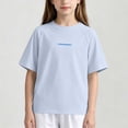 thumbnail image 4 of FRSASU Childrens T-Shirt Summer Round Neck Drop Shoulder Short Sleeve Tee Label Letter Casual Loose Basic Tee Blue, 4 of 5