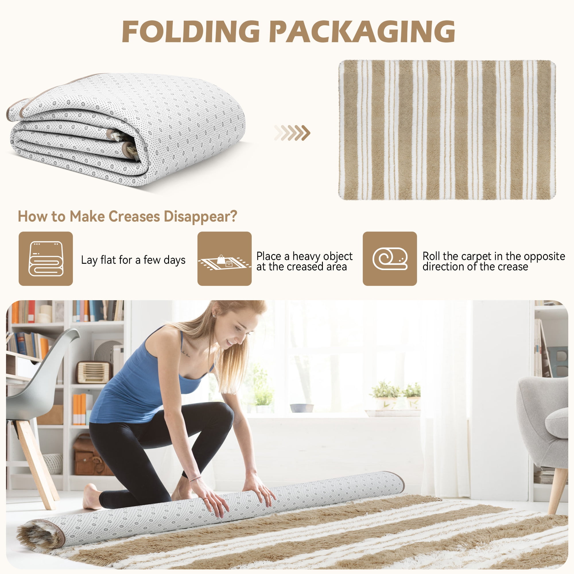 CozyDesg Soft Area Rugs for Living Room Bedroom,Large Rug Fluffy Fuzzy Shag Shaggy Soft Plush Carpet,Indoor Floor Carpet for Dining Room Home Decor,Beige & White