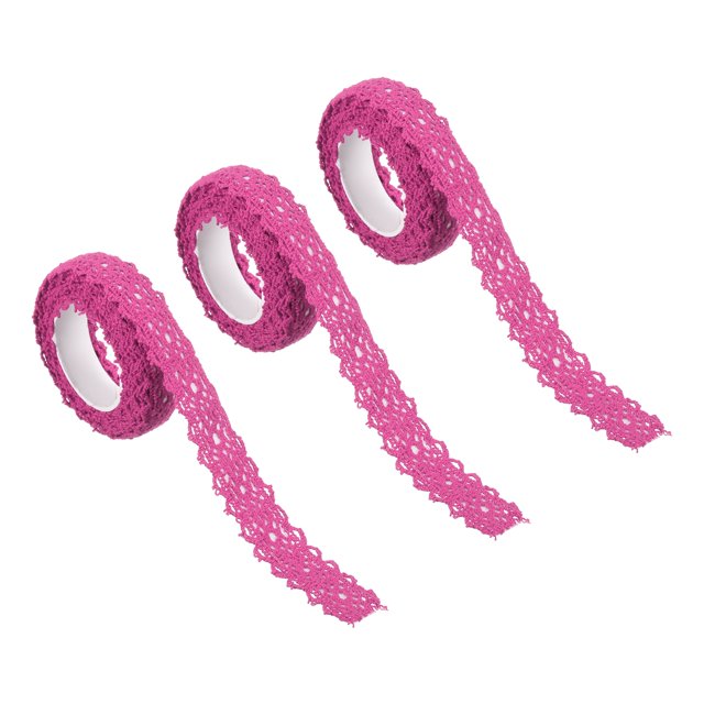 Unique Bargains 0.7' Wide 2 Yards Self-Adhesive Lace Tape Ribbon Stickers Masking Cotton Decorative for Craft, Rose Red 3 Pack