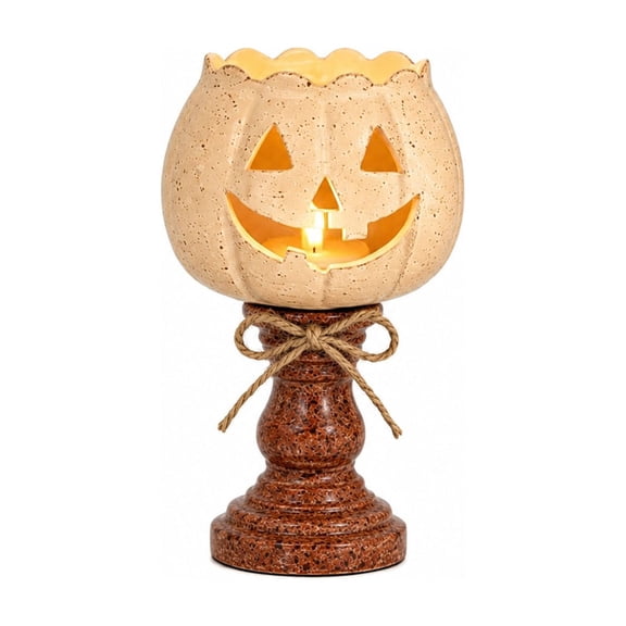 Clearance! Pumpkin Candle Holder 5.7", Rustic White Pumpkin Decorations Candle Holder, Distressed Resin Tabletop Decor for Mantel, 1 Pack (S)