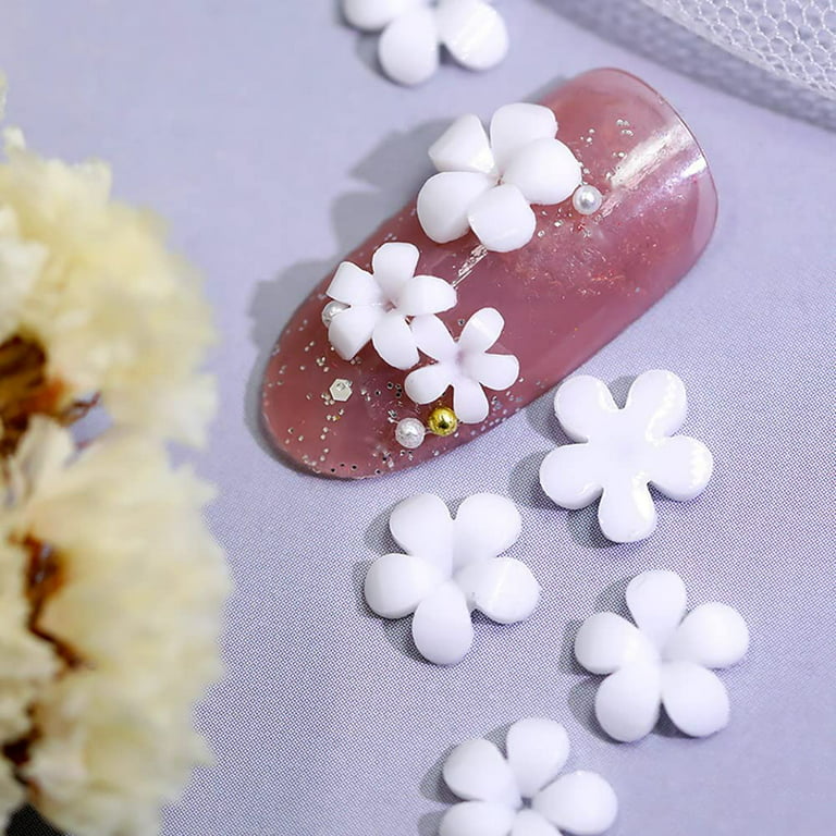 3D Flower Nail Charms - 6 Grids 3D Nail Flowers Gems White Pink Cheery  Blossom Nail Art Charms Spring Nail Art Supplies 3D Flowers with Pearls  Beads