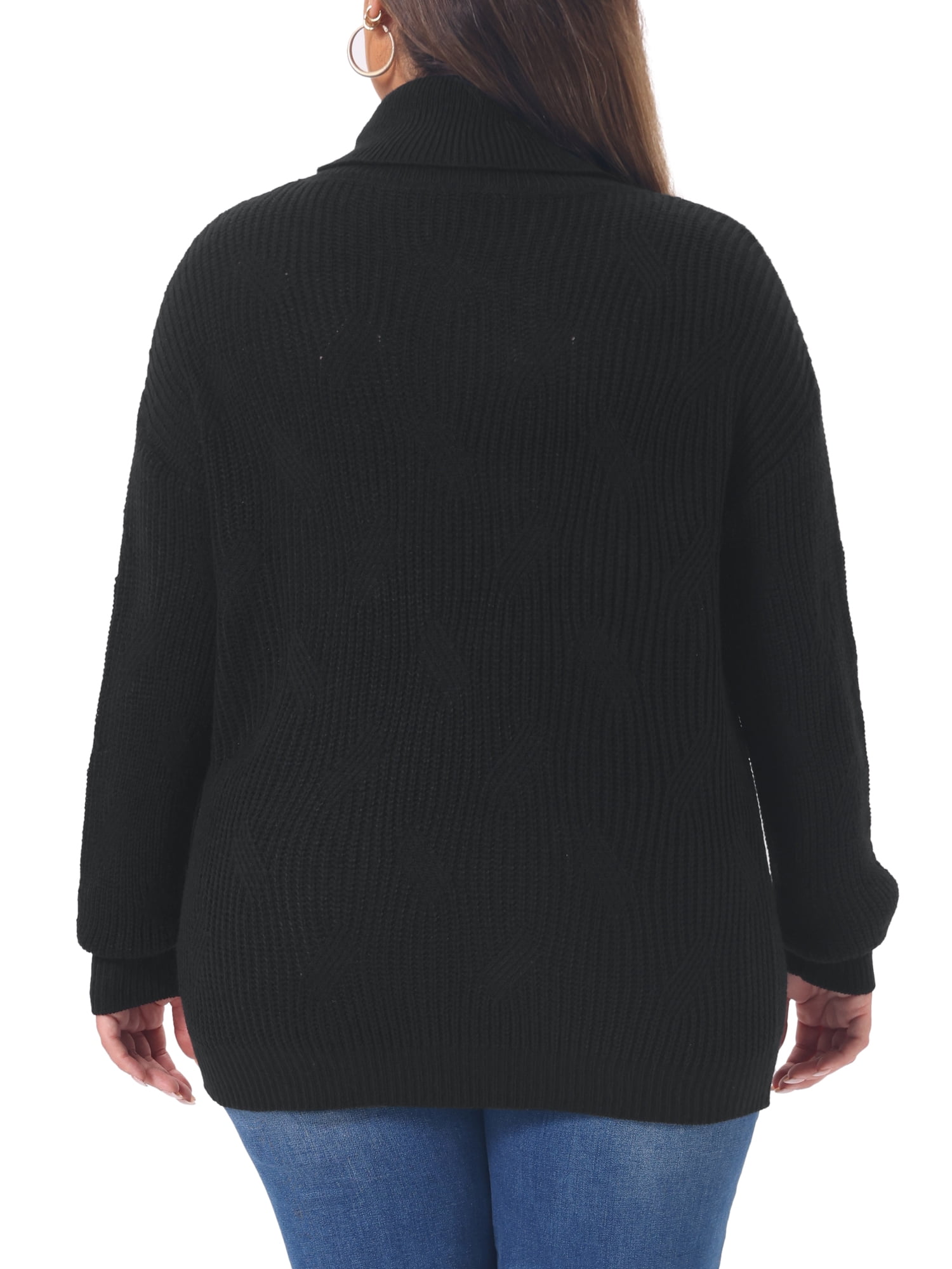 DARING DIVA Women's Plus Turtleneck Long Sleeve Chunky Pullover 2X Black