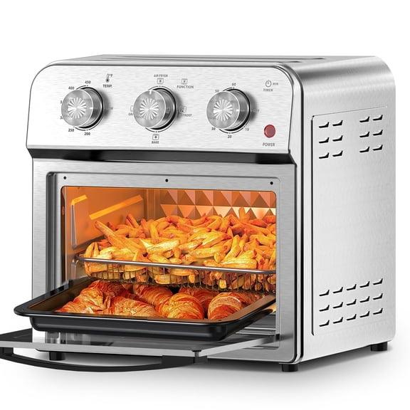 Family Size Air Fryer Toaster Oven Combo,13QT,360ยฐ Hot Air Circulation for Healthy Oil-Free Cooking, Multifunctional Convection Contertop Oven, Adjustable Time & Temp Control, Stainless Steel