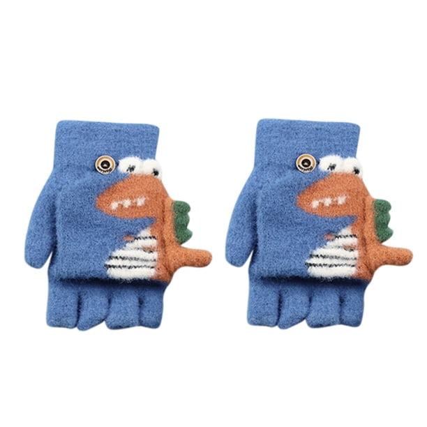 Manoplas Cálidas De Punto Con Estampado De Dinosaurios De Dibujos Animados, Sin Dedos, Guantes De Invierno Para Niños, Guantes Para Niños, Manoplas De Punto, Guantes De Medio Dedo.