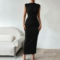 thumbnail image 3 of Ruched Mock Neck Bodycon Dress for Women Elegant Summer Sleeveless Midi Cocktail Party Pencil Dresses, 3 of 7