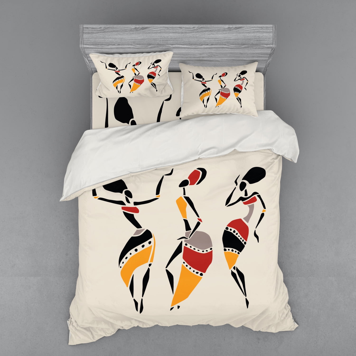 African Duvet Cover Set, Dancers Silhouette Set Native Dresses Party