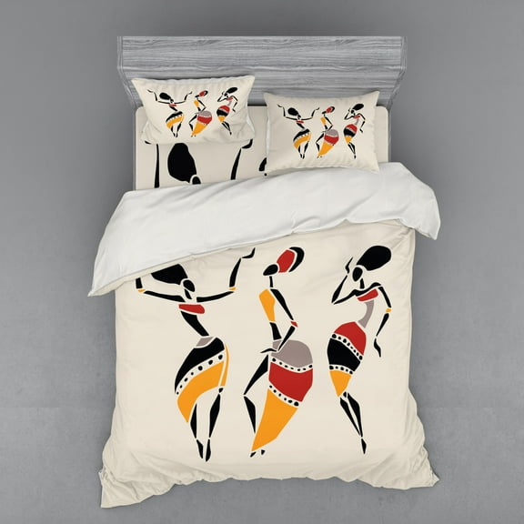 Ambesonne African Bedding Set 4 Pcs, Native Dancers, Queen, Multicolor
