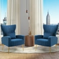 thumbnail image 6 of Newnno Living Room Chairs Velvet Accent Chair with Lumbar Pillow, High Back Armchair Mid Century Modern Vanity Chair for Bedroom with Armrest, Arm Chair with Golden Metal Legs, Dark Blue, 6 of 6